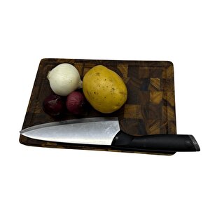 Tik Chef Kesme Tahtası Medium Boy Endgrain 30×20×3 Cm Masif Ahşap Doğrama Tahtası Sunum Tahtası