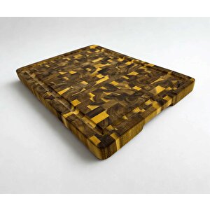 Akasya Kesme Tahtası Xlarge Boy Endgrain 40x32x3 Cm Masif Ahşap Doğrama Tahtası Sunum Tahtası