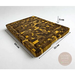 Akasya Kesme Tahtası Xlarge Boy Endgrain 40x32x3 Cm Masif Ahşap Doğrama Tahtası Sunum Tahtası