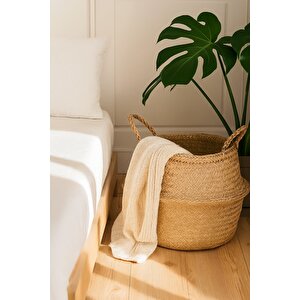 Doğal Rattan El Örgüsü Hasır Sepet | Bohem Flådis Tarz Dekoratif Saklama Sepeti