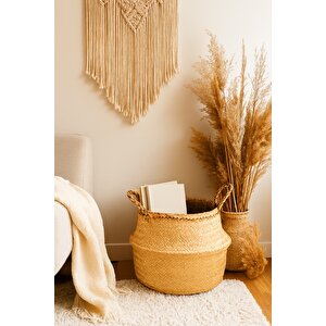 Doğal Rattan El Örgüsü Hasır Sepet | Bohem Flådis Tarz Dekoratif Saklama Sepeti