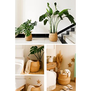 Doğal Rattan El Örgüsü Hasır Sepet | Bohem Flådis Tarz Dekoratif Saklama Sepeti