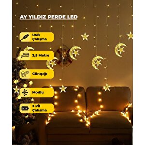Ay Yıldız Dekoratif Günışığı  Led Usb & Pilli - 3,5 Metre - Animasyonlu