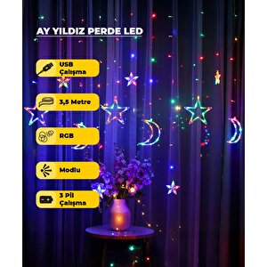 Ay Yıldız Dekoratif Rgb (çok Renkli)  Led Usb & Pilli - 3,5 Metre - Animasyonlu