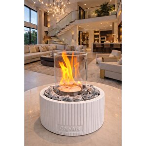 Alba Beyaz Biyoetanol Masaüstü Şömine - 1 Lt Yakıt Ve Dekoratif Taş Hediye