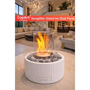 Alba Beyaz Biyoetanol Masaüstü Şömine - 1 Lt Yakıt Ve Dekoratif Taş Hediye