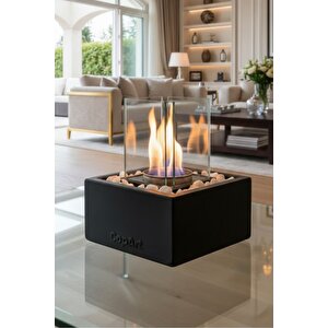 Quadrata Siyah Biyoetanol Masaüstü Şömine - 1 Lt Yakıt Ve Dekoratif Taş Hediye