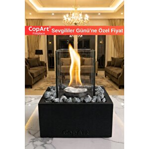 Quadrata Siyah Biyoetanol Masaüstü Şömine - 1 Lt Yakıt Ve Dekoratif Taş Hediye