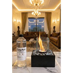 Quadrata Siyah Biyoetanol Masaüstü Şömine - 1 Lt Yakıt Ve Dekoratif Taş Hediye