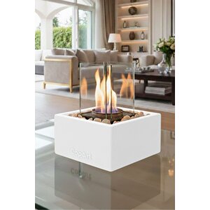 Quadrata Beyaz Biyoetanol Masaüstü Şömine - 1 Lt Yakıt Ve Dekoratif Taş Hediye