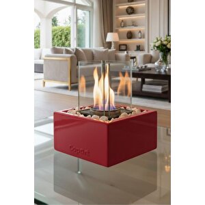 Quadrata Kırmızı Biyoetanol Masaüstü Şömine - 1 Lt Yakıt Ve Dekoratif Taş Hediye