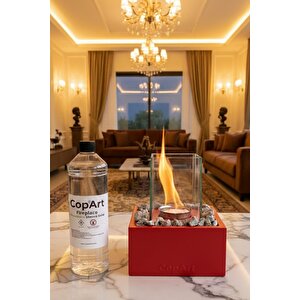 Quadrata Kırmızı Biyoetanol Masaüstü Şömine - 1 Lt Yakıt Ve Dekoratif Taş Hediye