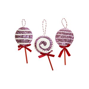 Yılbaşı Süsü 3 Lü Lolipop Pembe 15 Cm