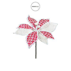 Yapay Kazayağı Desenli Jüt Detaylı Ponsetya Kırmızı Krem 25 Cm