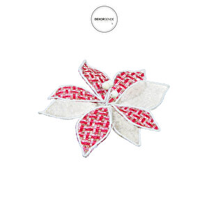 Yapay Kazayağı Desenli Jüt Detaylı Ponsetya Kırmızı Krem 25 Cm