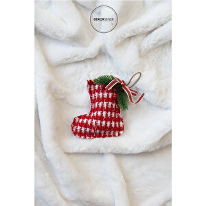 Yılbaşı Süsü Örgü Çorap Kırmızı Beyaz 25 Cm