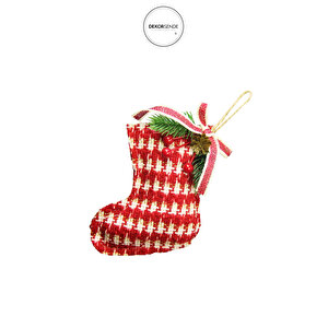 Yılbaşı Süsü Örgü Çorap Kırmızı Beyaz 25 Cm