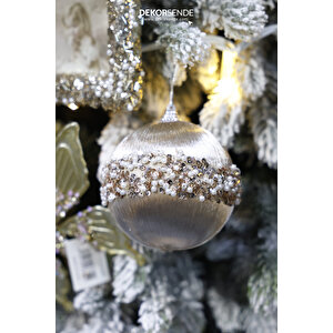 Yılbaşı Süsü Taşlı İncili 2'li Top Şampanya 10 Cm