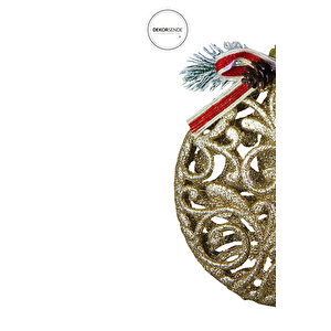 Kıvrımlı Desenli Yuvarlak Yılbaşı Süsü Şampanya 14 Cm