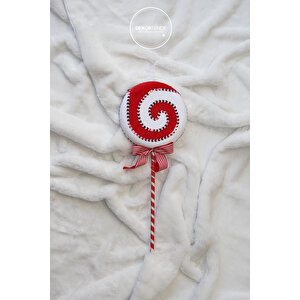 Yılbaşı Süsü Dikişli Lolipop Şeker Kırmızı Beyaz 40 Cm