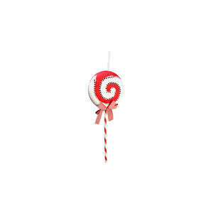 Yılbaşı Süsü Dikişli Lolipop Şeker Kırmızı Beyaz 40 Cm