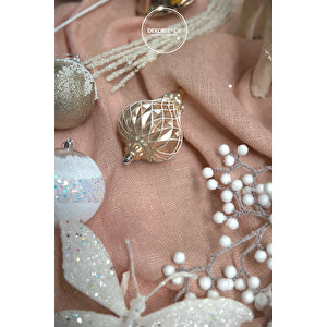 Yılbaşı Süsü Simli Baklava Desenli 2'li Top Altın 13 Cm