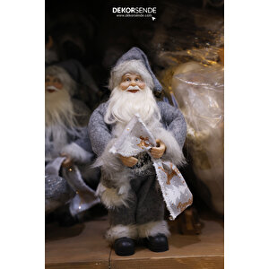 Gri Polarlı Noel Baba 30 Cm