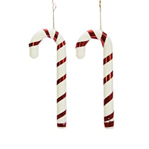 Yılbaşı Süsü Baston Kırmızı Beyaz 2 Li 21 Cm