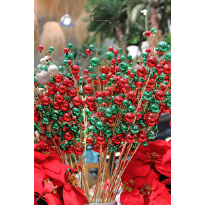 Yılbaşı Süsü Parlak Toplu Dal Kırmızı Yeşil 70 Cm