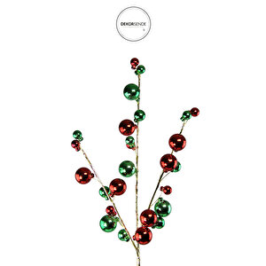 Yılbaşı Süsü Parlak Toplu Dal Kırmızı Yeşil 70 Cm