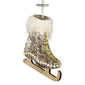Yılbaşı Süsü İncili Paten Altın 10 Cm