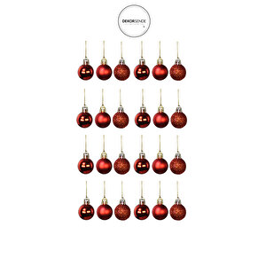 Yılbaşı Ağacı Süsü 24'lü Top Set Kırmızı 3 Cm