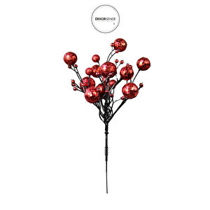 Yılbaşı Süsü Simli Pullu Mini Berry Kırmızı 20 Cm