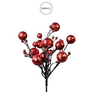 Yılbaşı Süsü Simli Pullu Mini Berry Kırmızı 20 Cm