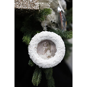 Yılbaşı Süsü Taşlı Yuvarlak Çerçeve Beyaz 12 Cm