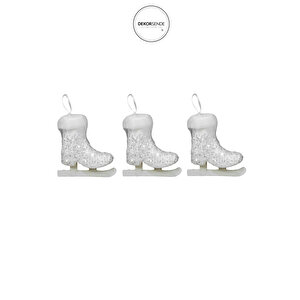 Yılbaşı Süsü Pullu 3'lü Paten Beyaz 10 Cm