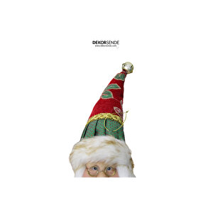 Yılbaşı Süsü İşlemeli Şapkalı Noel Baba Kafası Yeşil Kırmızı 45 Cm