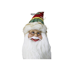 Yılbaşı Süsü İşlemeli Şapkalı Noel Baba Kafası Yeşil Kırmızı 45 Cm