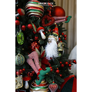 Yılbaşı Süsü İşlemeli Şapkalı Noel Baba Kafası Yeşil Kırmızı 45 Cm