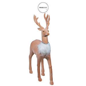 Yılbaşı Süsü Floklu Boynuzlu Geyik Pembe 33 Cm