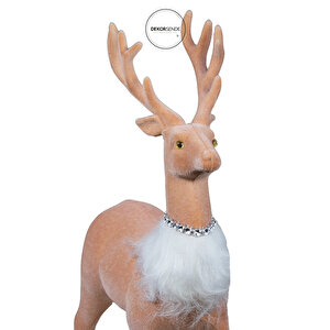 Yılbaşı Süsü Floklu Boynuzlu Geyik Pembe 33 Cm