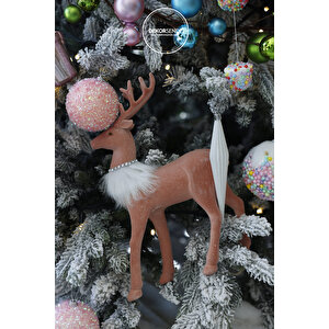 Yılbaşı Süsü Floklu Boynuzlu Geyik Pembe 33 Cm