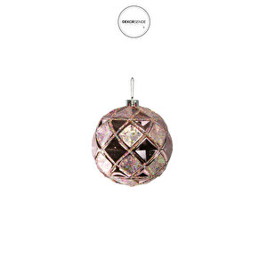 Yılbaşı Süsü Karo Desenli Top Pembe 15 Cm