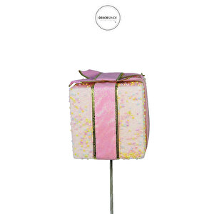 Yılbaşı Süsü Çubuklu Hediye Kutusu Pembe 40 Cm