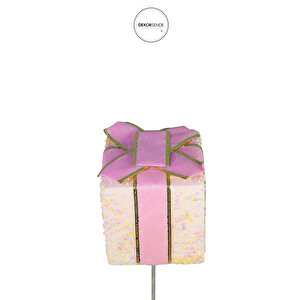 Yılbaşı Süsü Çubuklu Hediye Kutusu Pembe 40 Cm