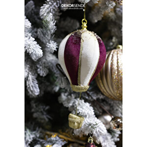 Yılbaşı Süsü Kadife Zeplin Bordo Krem 30cm