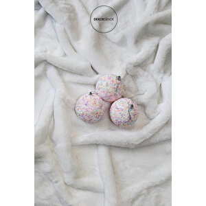 Yılbaşı Süsü Renkli Şekerli 3'lü Top 8 Cm