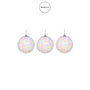 Yılbaşı Süsü Renkli Şekerli 3'lü Top 8 Cm