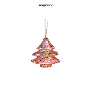 Yılbaşı Süsü Pullu Çam Ağacı Süs Pembe 13 Cm