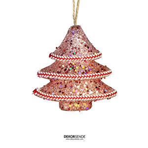 Yılbaşı Süsü Pullu Çam Ağacı Süs Pembe 13 Cm